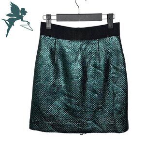MILLY Textured Metallic Green Mini Skirt